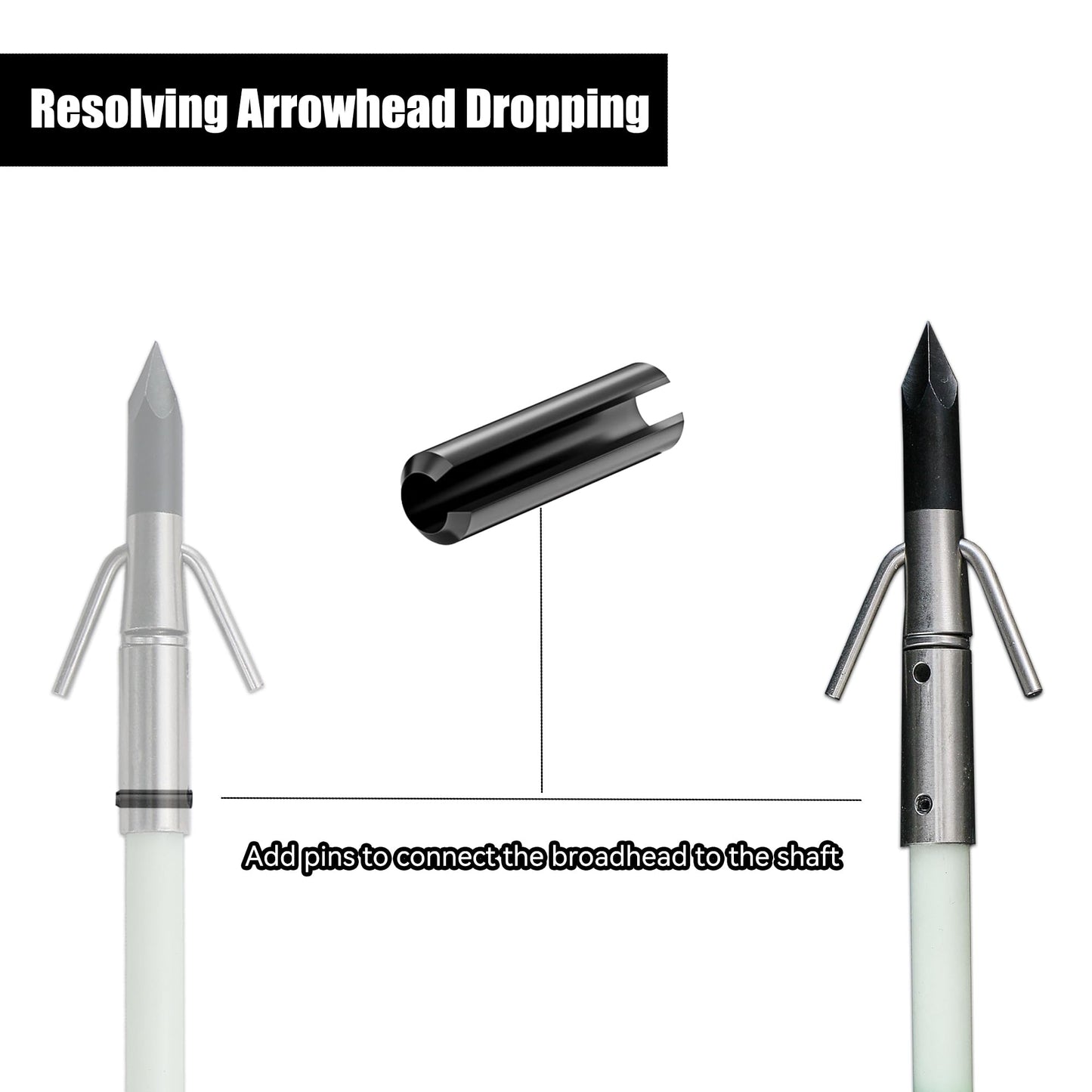 TIGER ARCHERY 34inch Bowfishing Arrows Solid Fiberglass Shaft with Broadhead for Compound Bow and Recurve Bow Fishing Arrow Archery and Hunting (Pack of 6) (White)