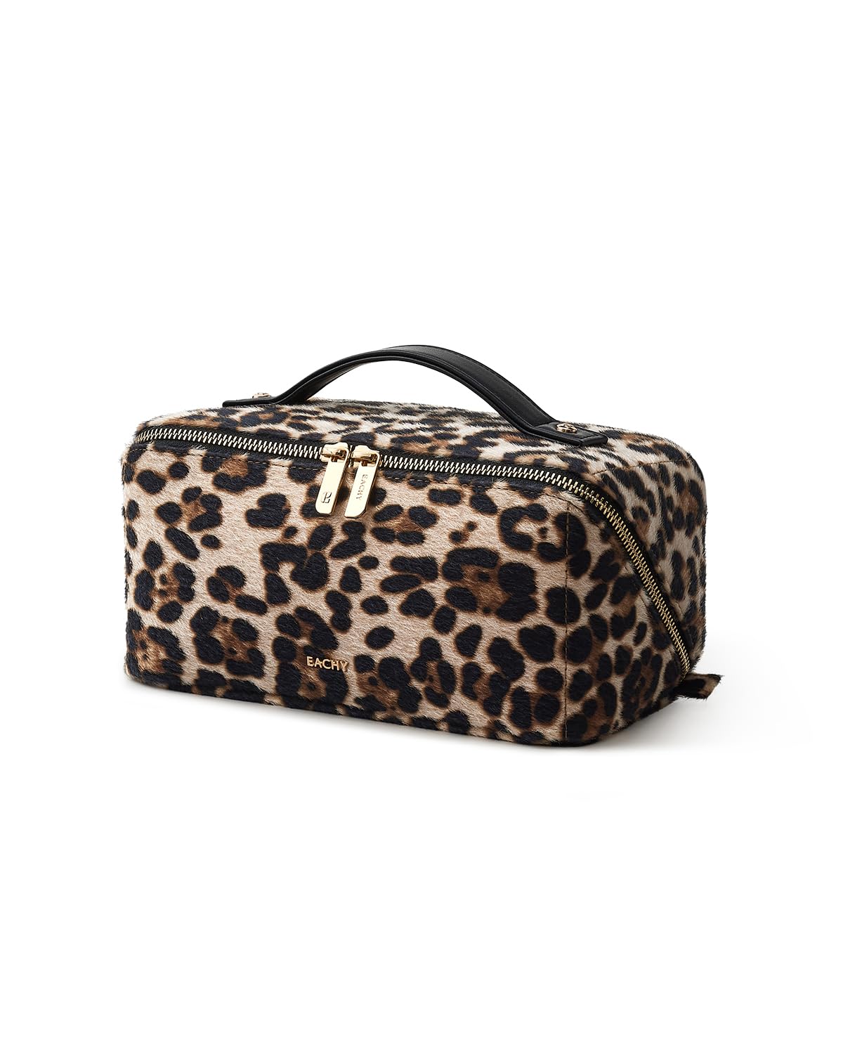 EACHY Travel Makeup Bag for Women, Large Leopard Print Cosmetic Bag with Upgraded Sturdy Zippers, Waterproof Leather Toiletry Organizer Pouch for Skincare Accessories