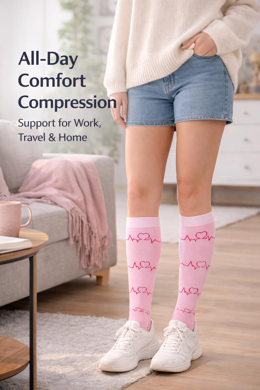Aoliks Compression Socks for Women and Men, Knee High Support Stockings, Circulation & Fatigue Relief, Cute Pink Socks for Work, Nursing Students, Nurse Gift, Gift for Women, Long Shifts
