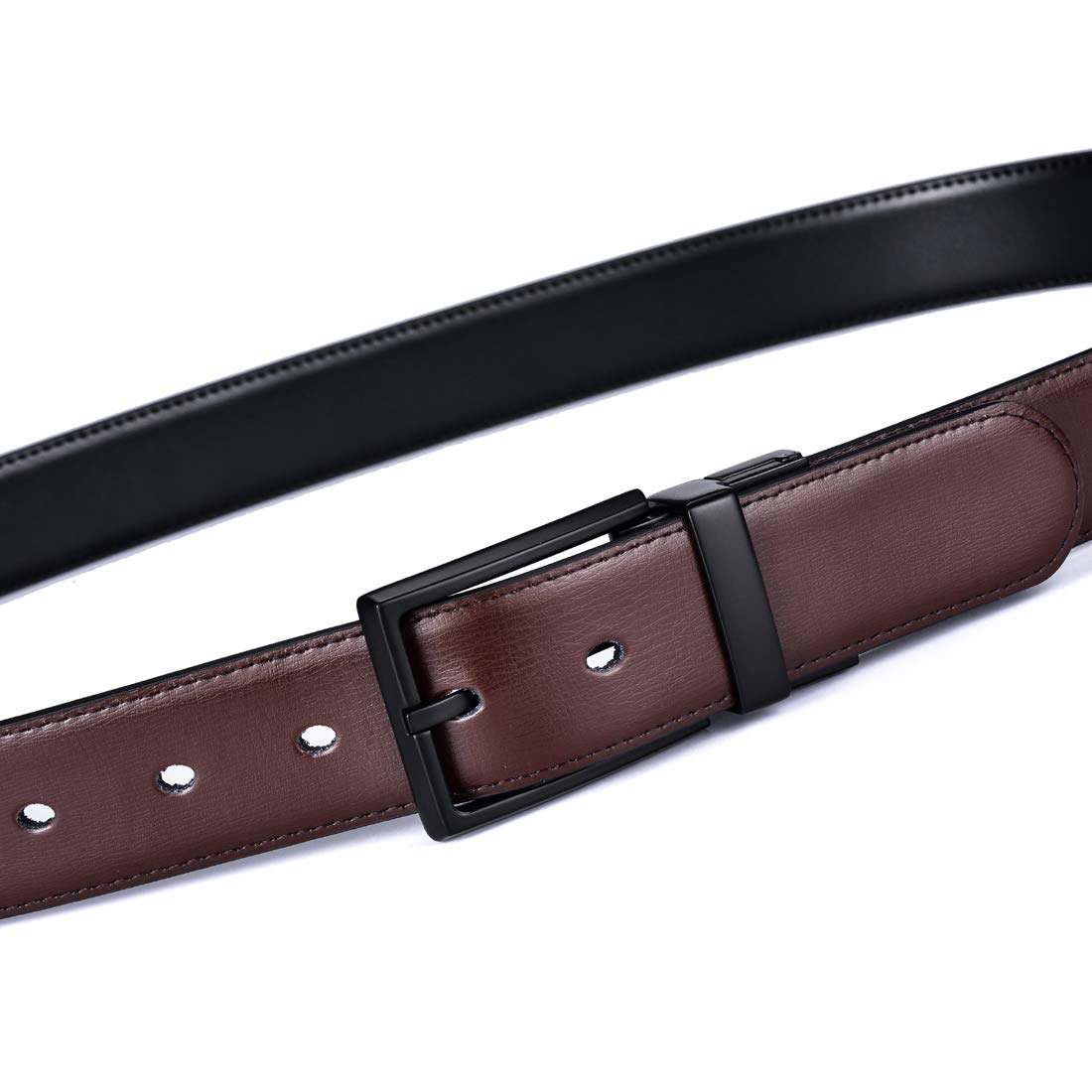 beltox fine Men's Dress Belt Leather Reversible 1.25" Wide Rotated Buckle Gift Box（Black/Brown Belt with 0440 Black Buckle,28-30）
