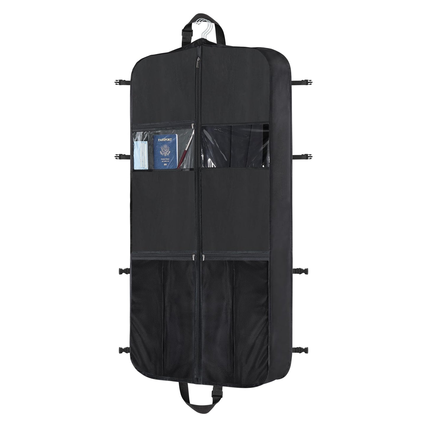 Zilink 48 Inch Garment Bags for Travel Heavy Duty Travel Suit Bag for Men Women with Buckles & Shoulder Strap Garment Bags for Hanging Clothes, Black