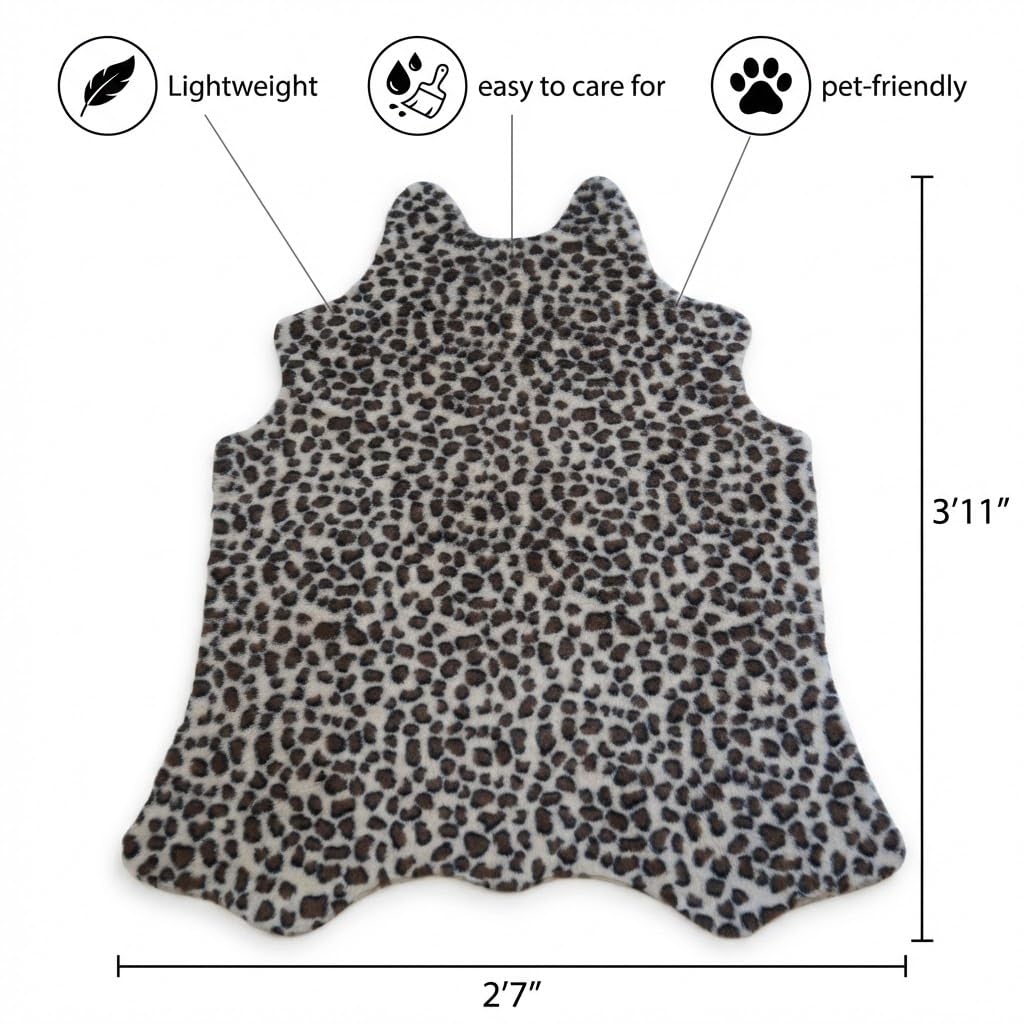 MustMat Faux Leopard Rug - Cheetah Print Rug,Area Rugs Western Decor (White/Brown, 2'7" x 3'11")