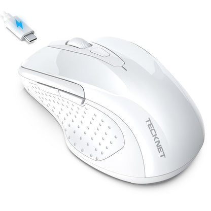 TECKNET Rechargeable Jiggler Wireless Mouse (BT5.0/3.0 & 2.4G) 4800 DPI Silent USB A & Bluetooth Mouse 6 Buttons, Wide Compatibility - Black