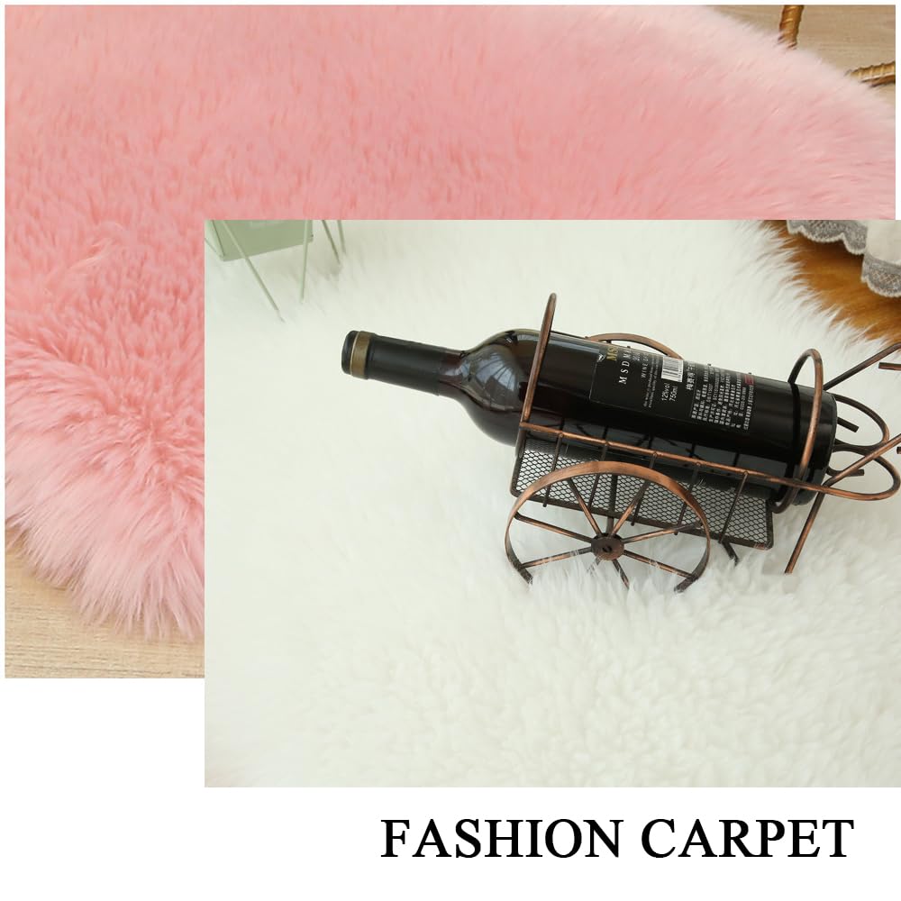 Faux Sheepskin Small Area Rugs Seat Pad 24x35In Cloud Carpets Wool Foot Mat (White)