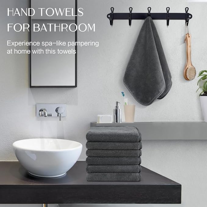 KinHwa Microfiber Hand Towels for Bathroom Soft and Absorbent Face Towels Grey