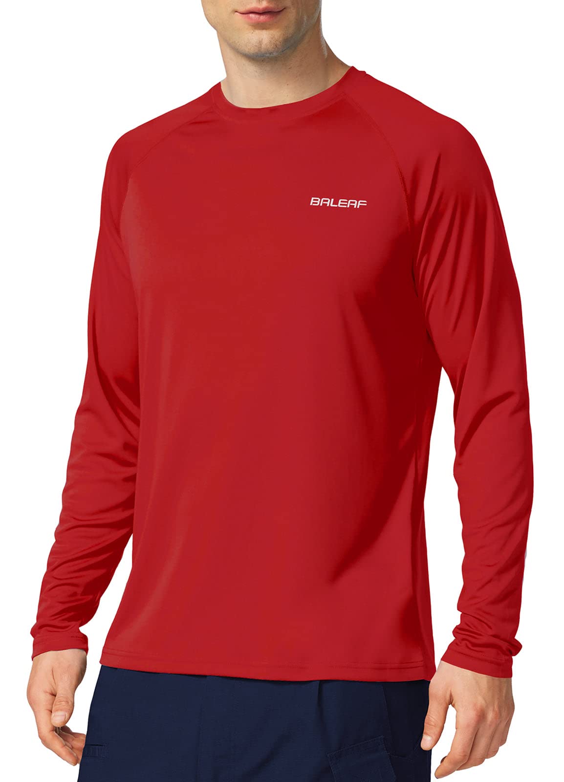 baleaf Mens UPF 50+ Sun Protection Shirts Long Sleeve Rash Guard, Quick Dry 4-Way Stretch for Fishing Swimming Surfing 01-Tomato 2XL