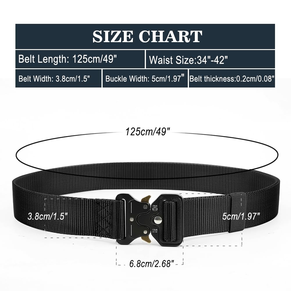 Boneke Military Belt, Men Tactical Belt with Quick Release Metal Buckle Ideal for military training and outdoor, police belts black