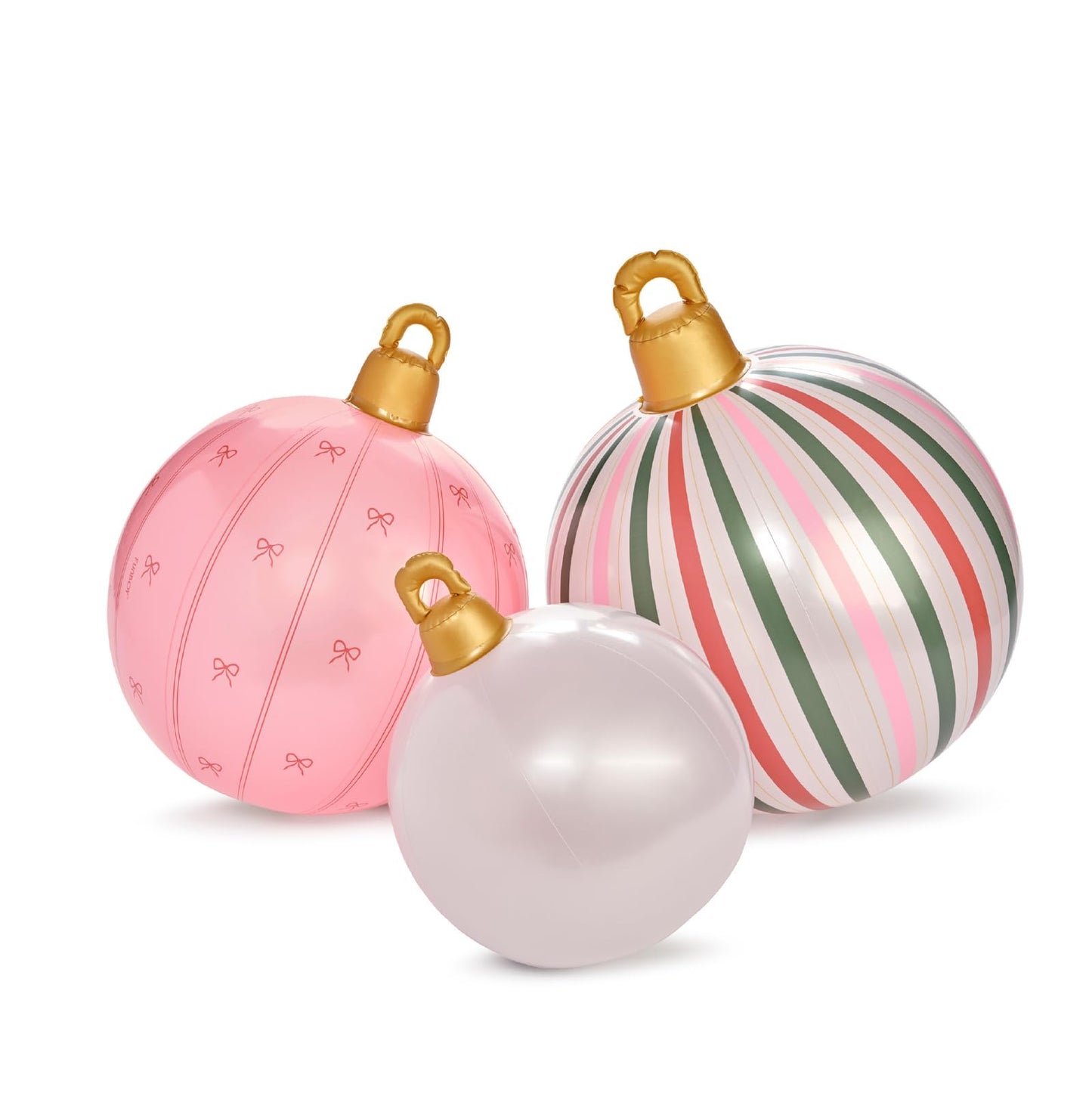 FUNBOY Giant Inflatable Light-Up Classic Pink Christmas Ornaments, 3 Giant Sizes 24'', 22'' and 16.5'' Indoor/Outdoor (3 Pack)