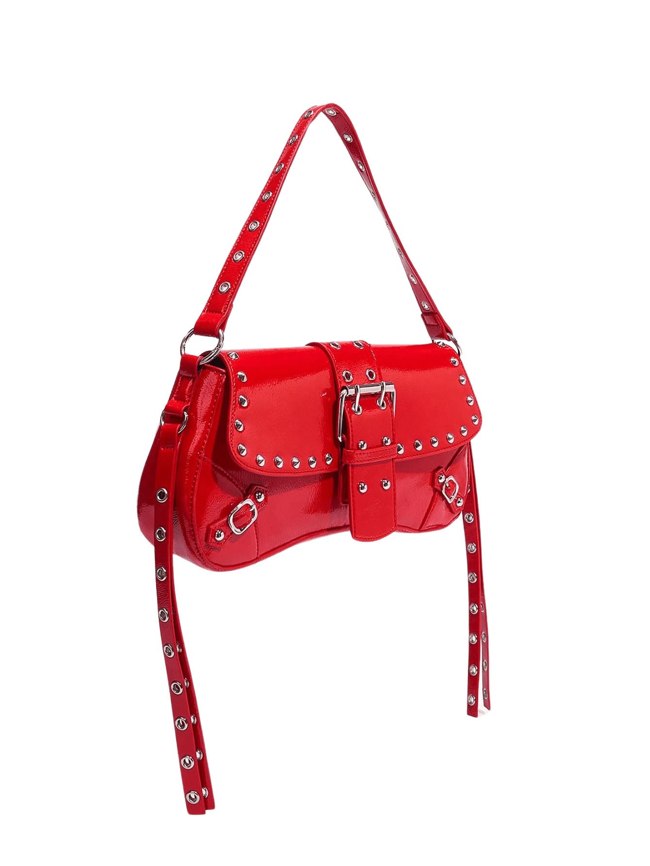 Verdusa Women's Y2K Purse Cute Trendy Handbag Leather Goth Punk Shoulder Bag Studded Crossbody Mini Purse Red One Size