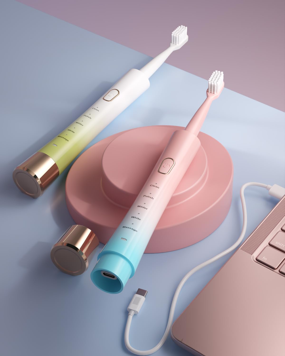 Sonic Electric Toothbrush for Adults, USB Rechargeable Sonic Toothbrush with 8 Brush Heads, Smart Timer, 5 Modes, 2-Hour Fast Charge Last 30 Days, Pink