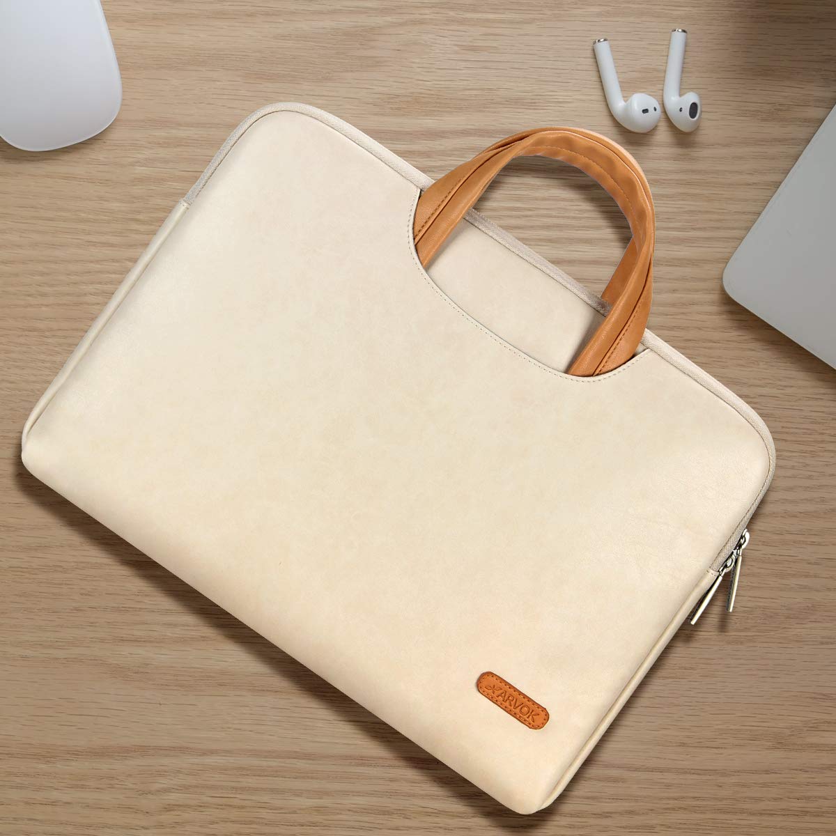 ARVOK 15 15.6 16 Inch Water-resistant Premium Leather Laptop Sleeve With Handle & Zipper Pocket/Notebook Computer Case/Ultrabook Tablet Briefcase Carrying Bag/Pouch Skin Cover For Acer/Asus
