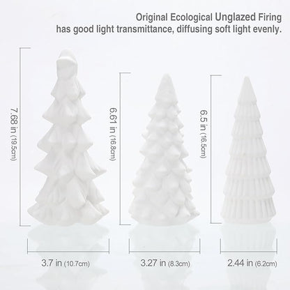 B SEPOR Light Up Ceramic Christmas Tree 3 Pack Small White Porcelain Trees with LED Xmas Figurines for Holiday Tabletop Decoration Mantel Shelf Fireplace for Home and Gift