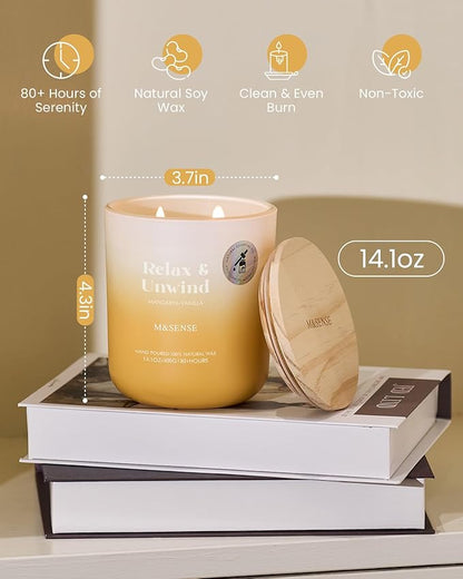 M&SENSE Mandarin Vanilla Candle for Home Scented, 14.1oz Non Toxic 80-Hour Long-Lasting Natural Soy Wax Highly Citrus Scent Aromatherapy Candle for Relaxing Stress Relief & Housewarming