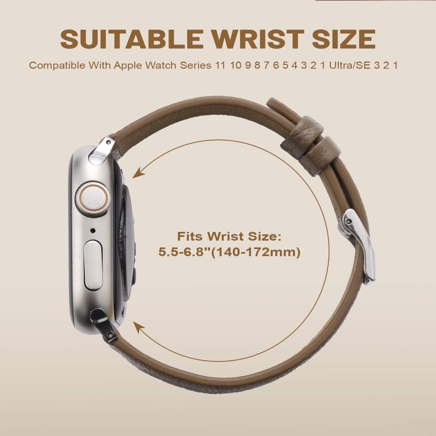 Buludona Slim Soft Women Leather Band Compatible with Apple Watch 38mm 40mm 41mm 42mm 44mm 45mm 46mm 49mm,Top Grain Thin Straps Genuine Wristband for iWatch Serise 11 10 9 8 7 6 5 4 3 2 1 Ultra SE