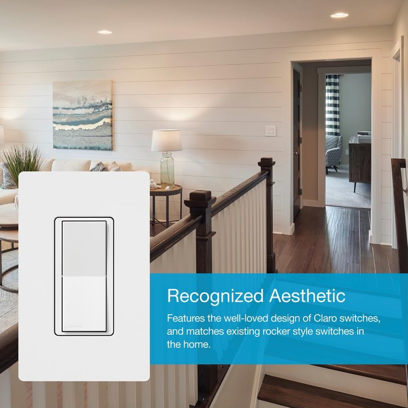 Lutron Caseta Smart Claro Accessory Switch for 3 way – For use only with Diva Smart Dimmer or Claro Smart Switch, DVRF-AS-WH, White