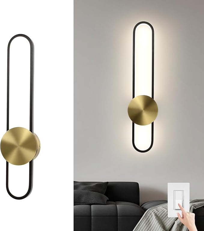 JAYMP Modern Wall Sconce Dimmable LED Wall Light Fixture, Hardwired Wall Lamp for Living Room, Dining Room, Bedroom, Hallway, Lobby, Entryway (Brushed Black, H56cm/22inch)