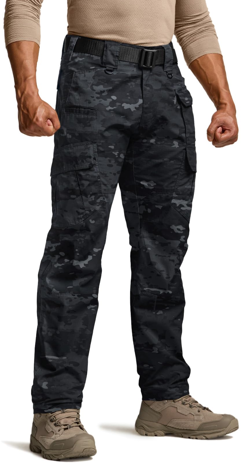 CQR Men's Tactical Pants, Water Resistant Ripstop Cargo Pants, Lightweight EDC Work Hiking Pants, Outdoor Apparel, Duratex Mag Pocket Print Utility Camo Black, 36W x 34L