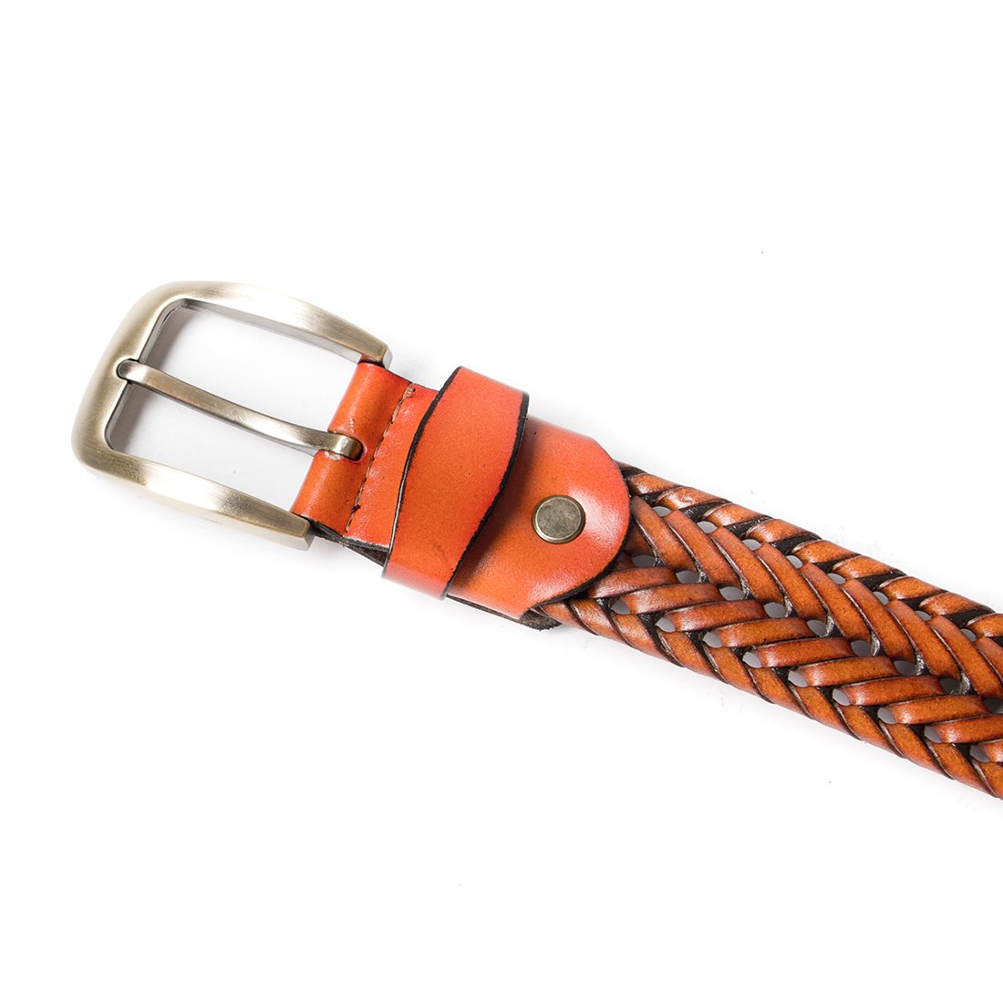 ECHAIN Men Braided Woven Genuine Leather Belt (Waist:34-36, Brown)