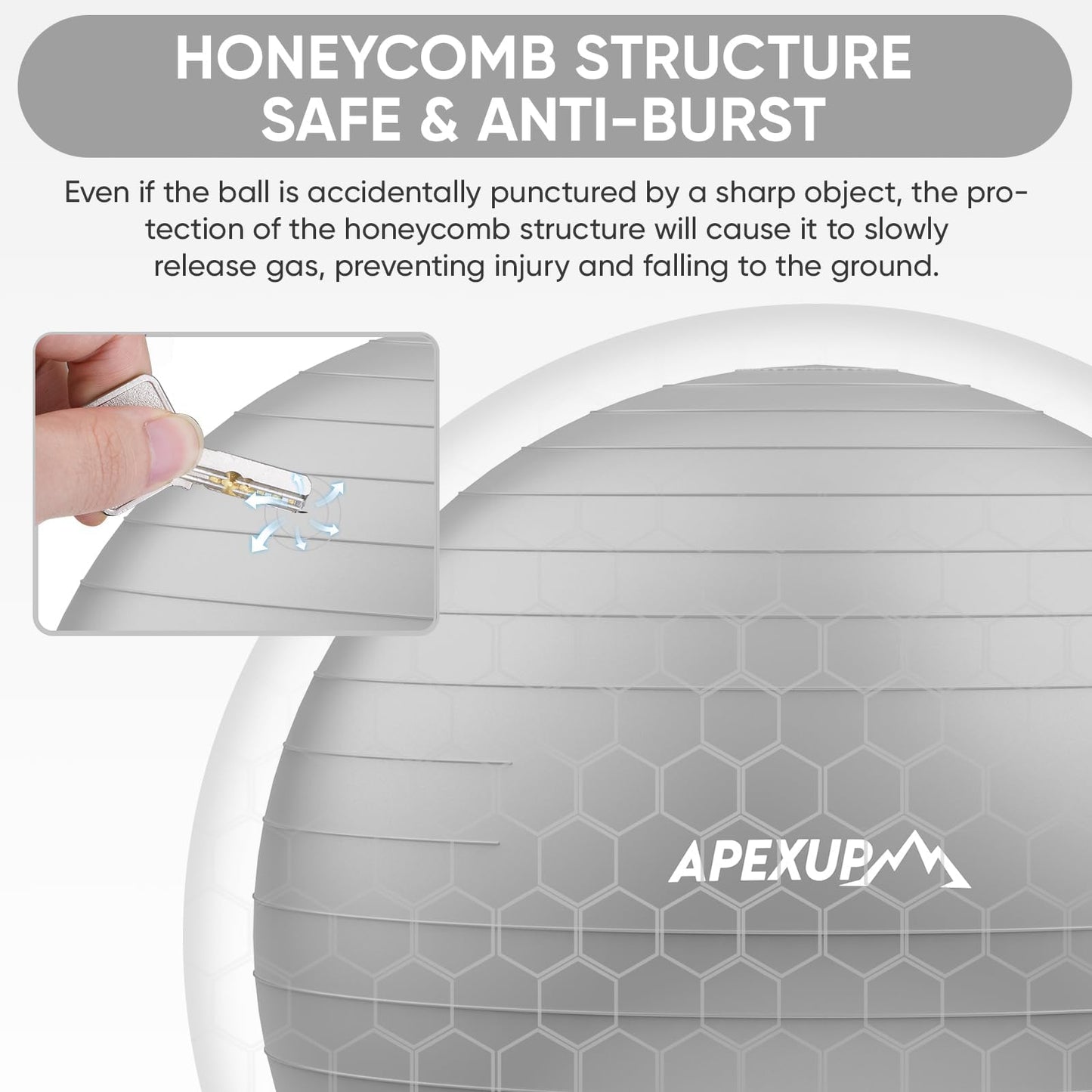 APEXUP Yoga Ball, 660 lbs Anti-Burst Exercise Ball with Pump, 5 Sizes (M (19"~22) 55cm, Silver)