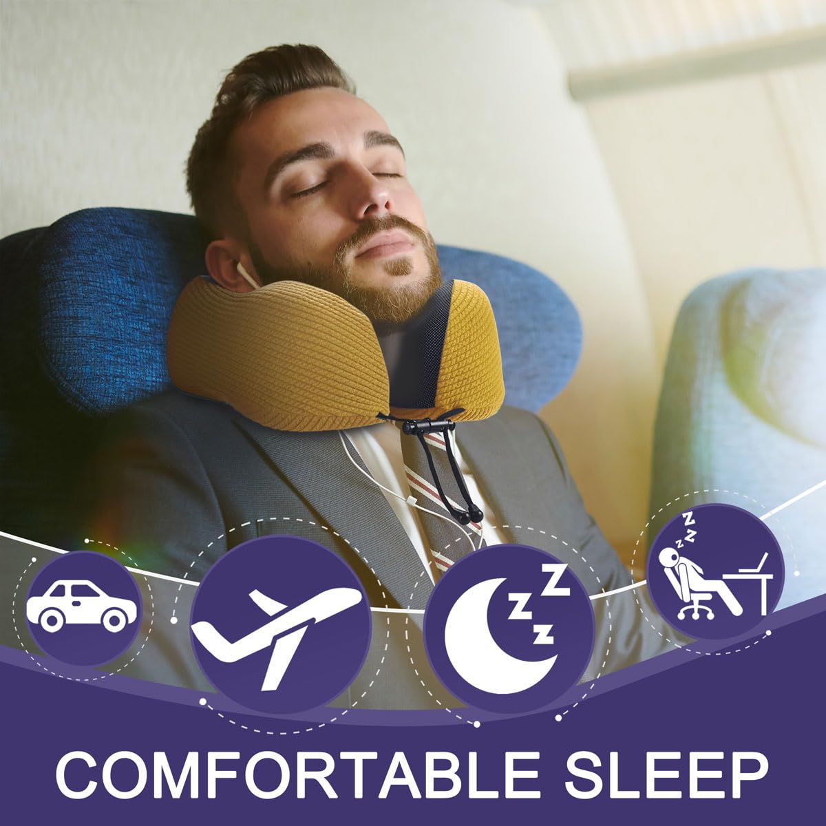 napfun Neck Pillow for Traveling, Upgraded Travel Neck Pillow for Airplane 100% Pure Memory Foam Travel Pillow for Flight Headrest Sleep, Portable Plane Accessories, Light Grey