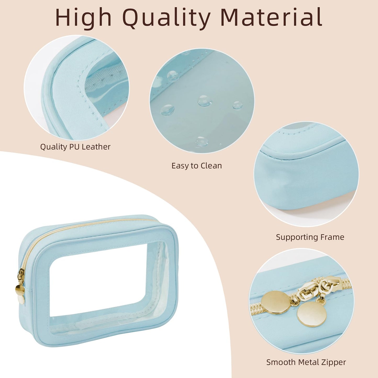 5PCS Diaper Bag Organizer Pouch Set, Clear Organizer Bags, TSA Approved Toiletry Bag, Clear Waterproof Cosmetic Bags with Zipper, Purse Organizer Pouches, Travel Organizer Bags for Woman and Kids Blue