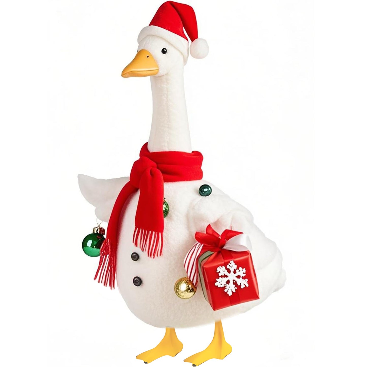 Lodaxu Christmas Snowman Porch Goose Outfits for Large 23" High Cement or Plastic Goose Statue, Yard Goose Cloths with Christmas Hat and Snowflake Gift Box Decor for Outdoor Lawn Gaden Patio