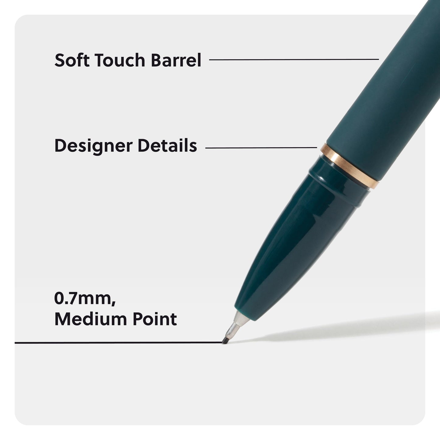 U Brands Catalina Felt Tip Pens, Set of 6 Black Ink Pens, Soft Touch Jewel Tones, Gold Details, Medium (0.7 mm) Point