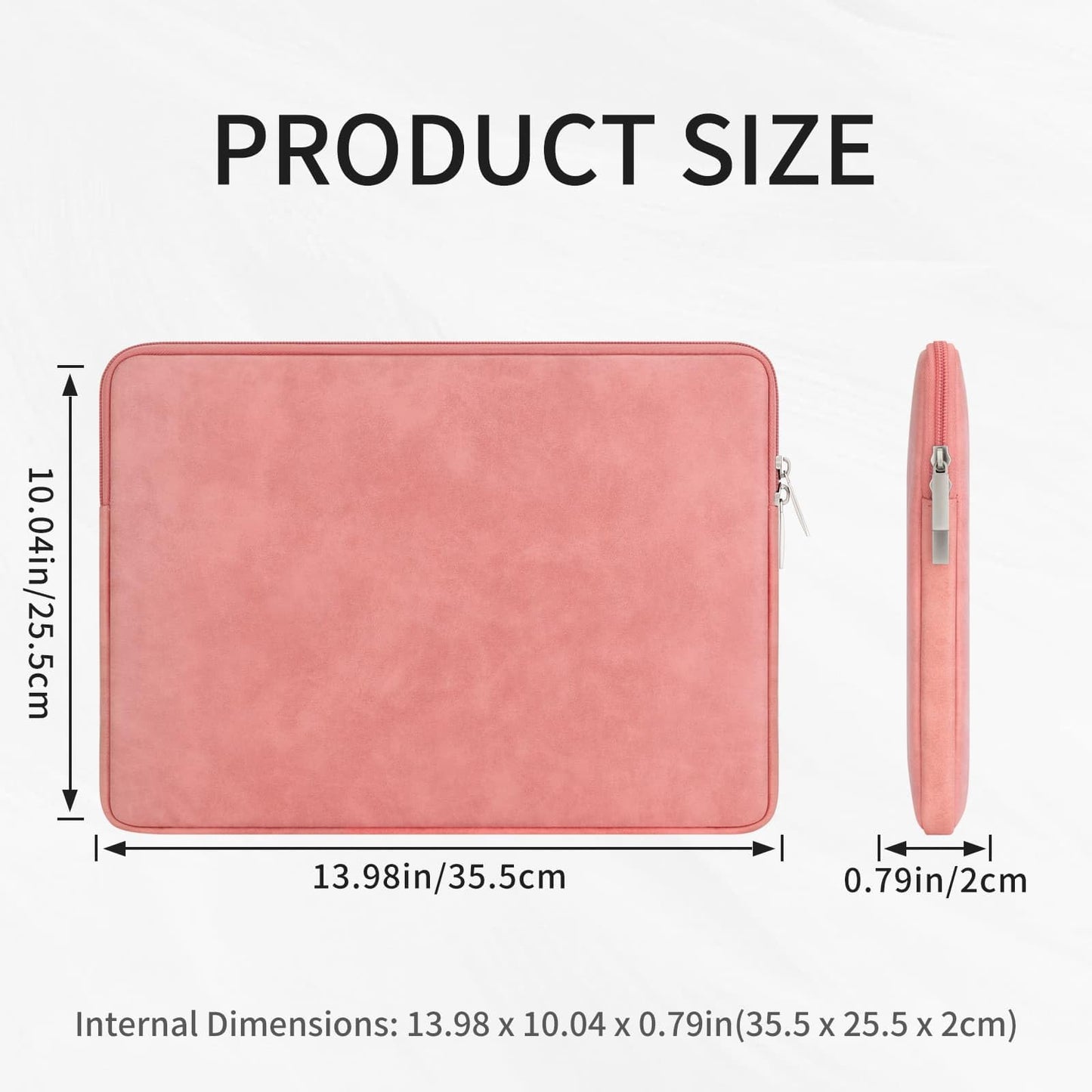 RAINYEAR 14 Inch Laptop Sleeve Protective Case PU Suede Leather Zipper Padded Cover Water Resistant Carrying Bag Compatible with 14" Notebook Computer Chromebook(Coral)