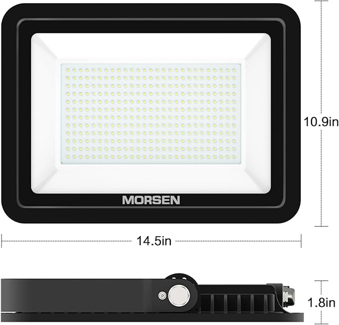 MORSEN 300W Flood Light Outdoor Plug in - 30000LM 5000K LED Flood Light, IP66 Waterproof, UL Listed Daylight Security Lights for Garden, Yard, Garage, Stadium, 2 Pack