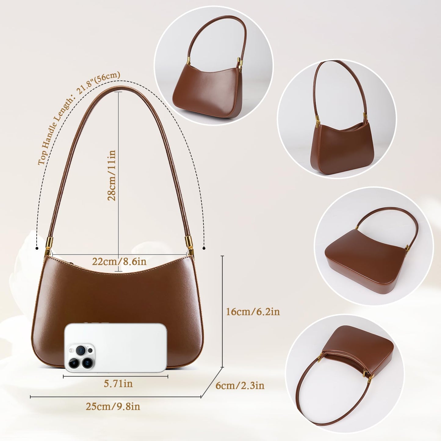 MFFOR Shoulder Bag for Women, Genuine Leather Hobo Tote Handbag, Small Clutch Purses Cute Hobo Handbag(Coffee)