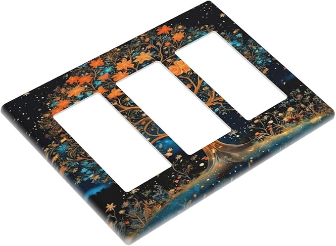 Magical Life Tree in Night Sky 3 Gang Rocker Triple Outlet Wall Plate Decorative Switchplate Cover Faceplate GFCI Light Switch Covers for Farmhouse Living Decor