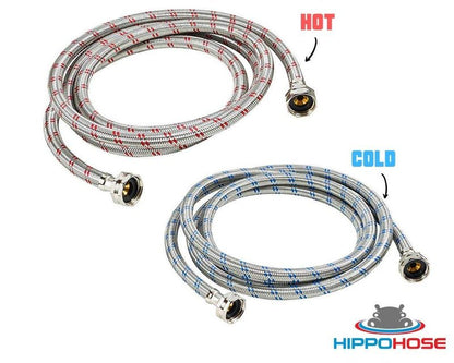 Washing Machine Hoses (4FT) - OCT Connect for Easy & Secure Tightening - Universal Fit to All Wash Machines - (2 Pack) Braided Stainless Steel - Burst Proof Washer Water Supply Line