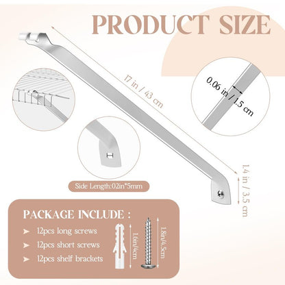 Innconee 12 Pcs Support Brackets for 12in Wide Shelving Wire Wire Shelf Brackets Closet Rod Bracket Closet Support Bracket with Anchors and Pins for Installation Wires Shelving Supports Closets