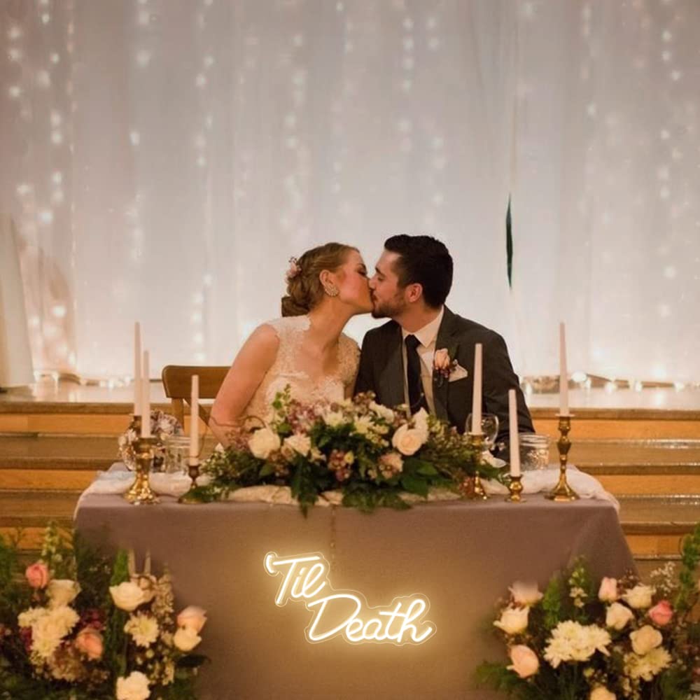 JXIN Til Death Neon Sign for Wall Decor, LED Light Signs for Wedding Engagement Birthday Anniversary Proposal Party Bedroom Office, Wedding Gifts for Loved Ones, 16"x9" Warm White