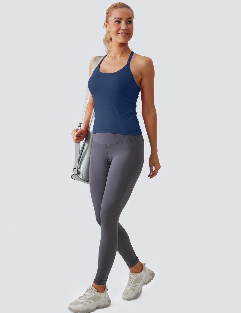 MathCat Workout Tank Tops for Women with Built in Bra, Sleeveless Gym Tops Seamless Racerback Athletic Yoga Shirts Navy