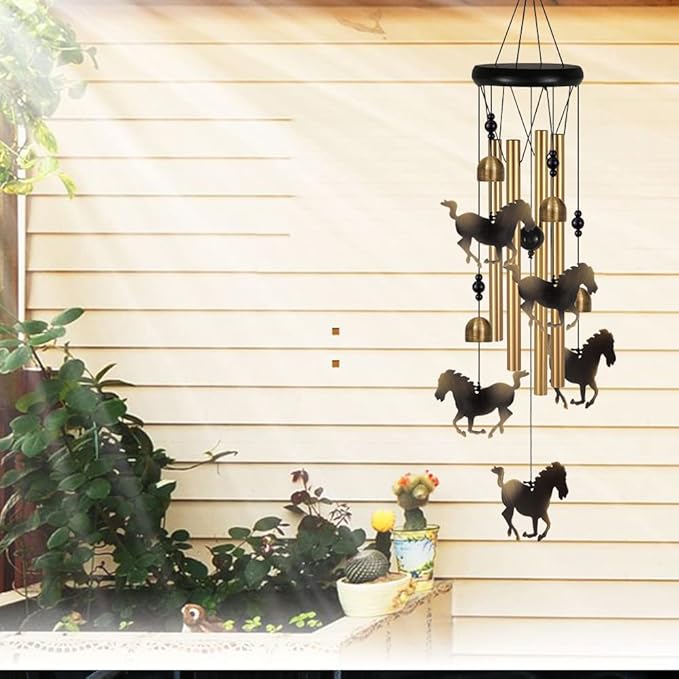 Bronze Horses Wind Chimes Decor, Portable Mobile Wind Catcher, Sympathy Wind Bells, Memorial Gifts for Mom, Housewarming, Blessing Windchime(Outside/Indoor/Home/Room/Porch/Tree/Yard/Garden Decorate)