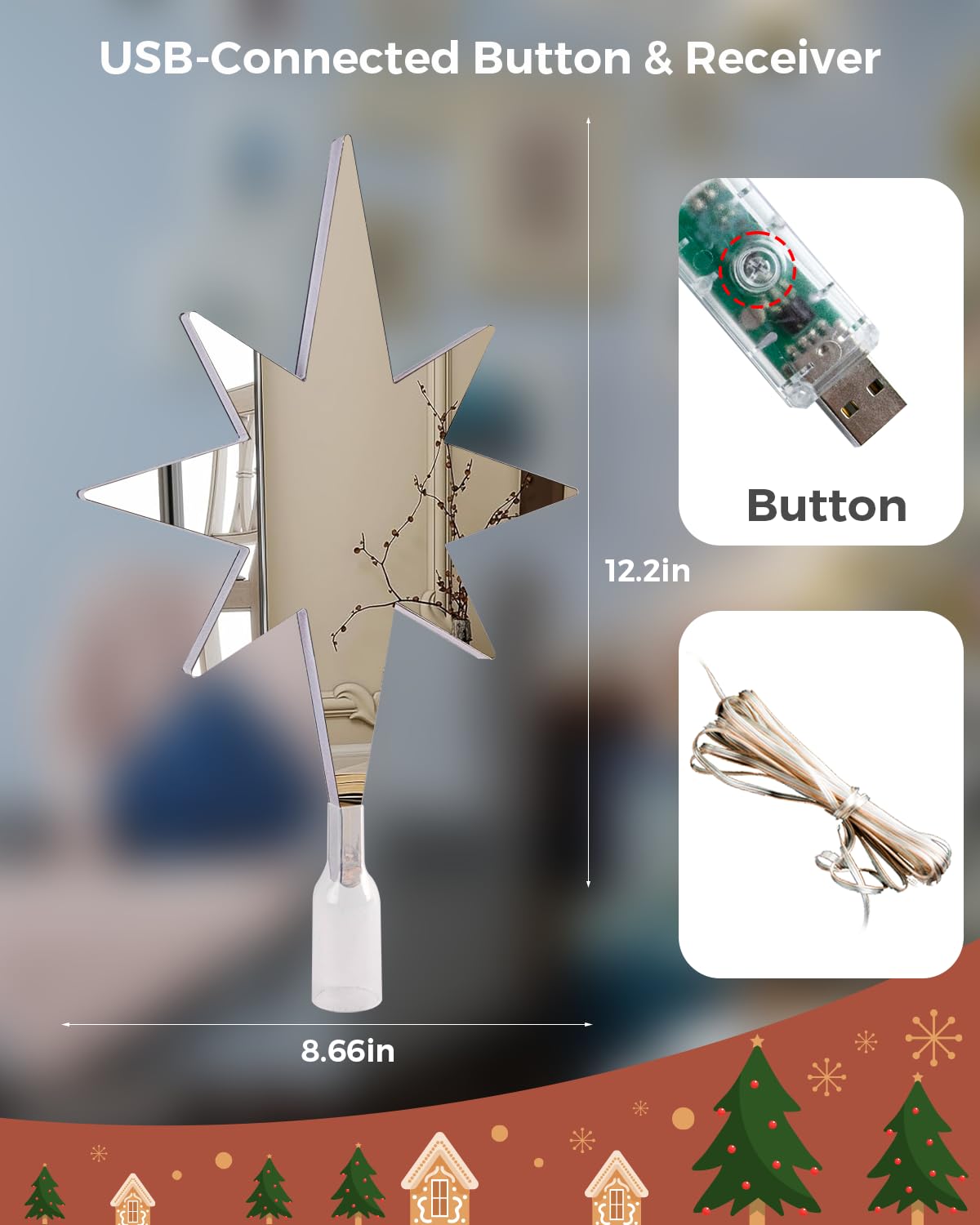 Smart Christmas Tree Topper Infinity Mirror Double-Sided, 11" RGB Star Tree Topper, Timer, App Control, USB Powered, Music Sync, Tree Topper for Indoor Party Holiday Decor