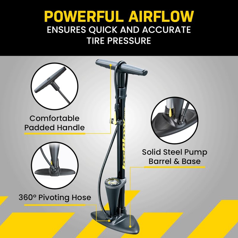 Topeak JoeBlow Max Hp Bike Floor Pump, 160 Psi/11 Bar, TwinHead, fits Presta, Schrader, and Dunlop valves