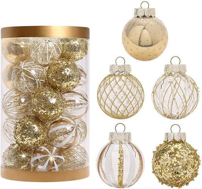 25Pcs Christmas Ornaments Sets 2.36” Christmas Ball Ornaments Christmas Tree Ornaments Shatterproof Xmas Balls Bulbs for Holiday Wedding Party Christmas Tree Decoration（Golden White）