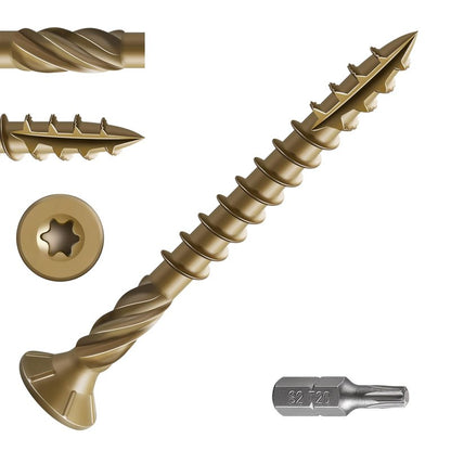 Wensilon #8 * 1-5/8" Deck Screws, (188pcs) 1 lbs.Exterior Wood Screws, Rust Resistant Epoxy Coated, Bronze, T20 Star Bit