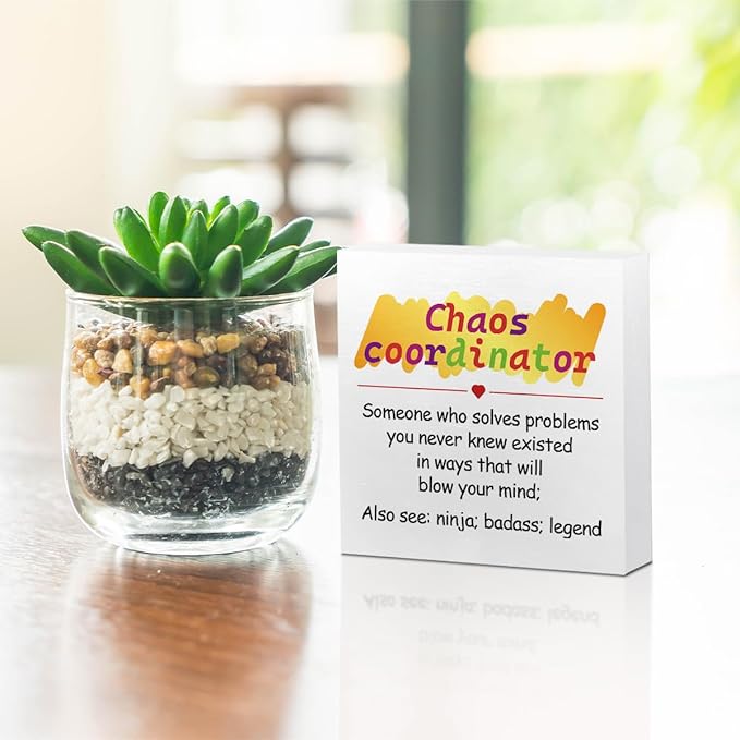 Chaos Coordinator Gifts Wooden Box Sign Wall Decor Wooden Plaque Sign Thank You Gifts for Coworker Employee Leader Manager Office Living Room Bedroom Home Decor Desk Shelf Table Decor Retirement Gifts