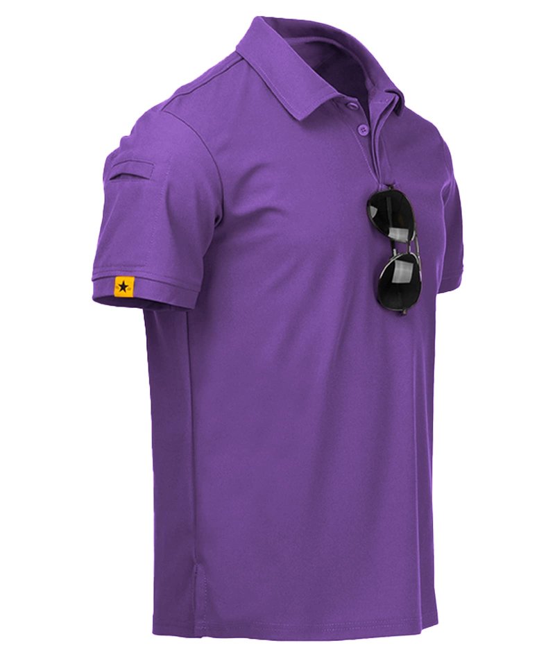 ZITY Mens Polo Shirt Short Sleeve Sports Tactical T-Shirt Athletic Golf Polos Daily Casual Stylish Collared Shirts for Men Violet Large