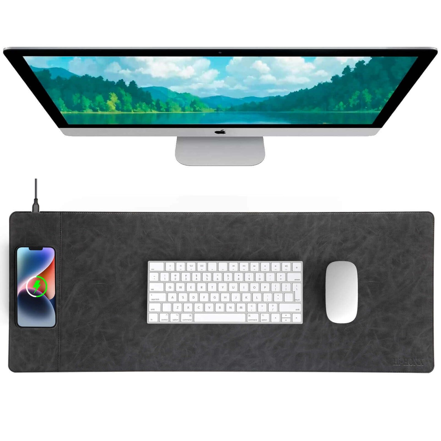 Magnetic Wireless Charging Mouse Mat, 31"x11.7" Large Mouse Pad with Wireless Charging, Microfiber Leather Office Desk Pad, Waterproof Extended Computer Keyboard Desk Mat for Office & Home, Laptop