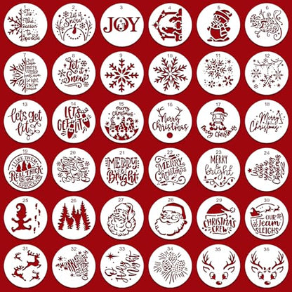 36PCS Small Christmas Stencils for Crafts Painting on Wood ? 3" Reusable Holiday Stencil Templates for Painting on Wood, Card, Paper, Fabric, Glass & Ornaments