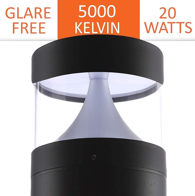 HARRRRD LED Bollard Landscape Lights 38" 20W 5000K 120V-277V Commercial/Residential Modern Ballard Lighting Fixture for Garden, Pathway, Driveway Electric Light. ETL Listed.