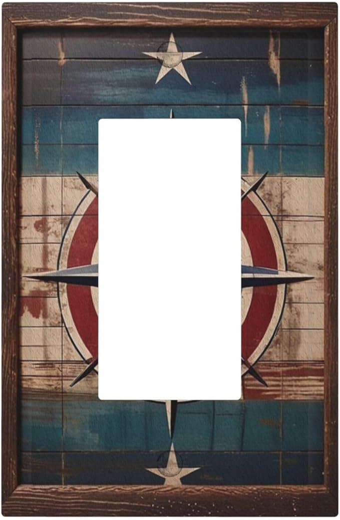 Decorative Art Light Switch Covers Nautical Rustic Star Emblem 1 Gang Rocker Outlet Decorative Switch plate Faceplate GFCI Light Switch Covers for Home Decor