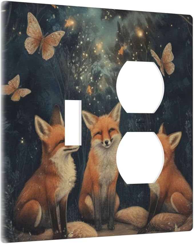 Decorative Art Light Switch Covers Foxes & Forest 2 Gang Single Toggle Duplex Combination Electrical Faceplate Switchplate Wall Plate for Home Decor