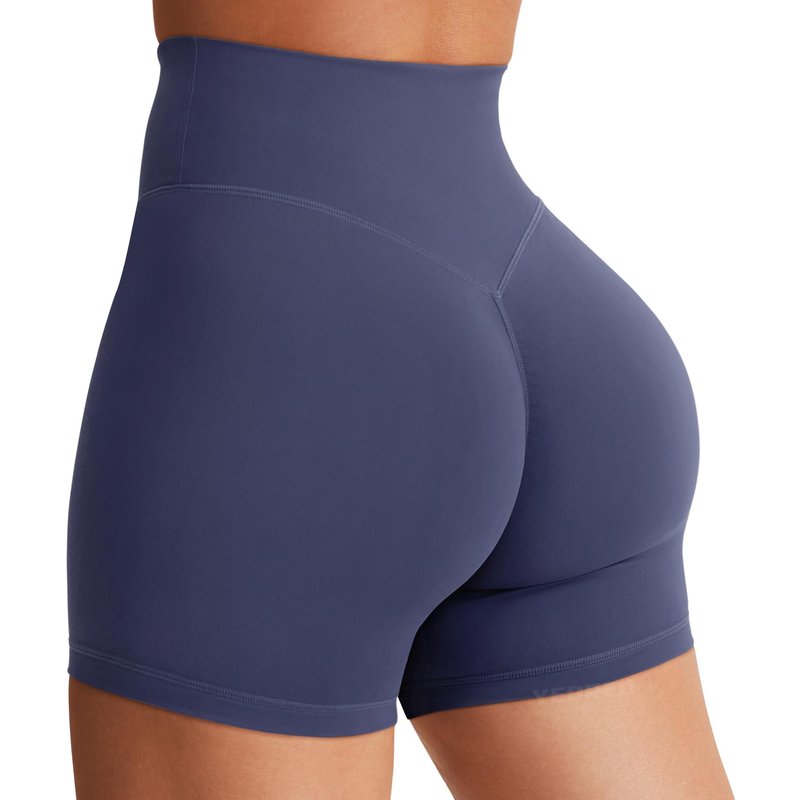 YEOREO Women's Biker Shorts 4.5" / 6" Workout Gym Shorts Craze High Waist Tummy Control Hidden Scrunch Running Yoga Shorts Deep Cobalt L