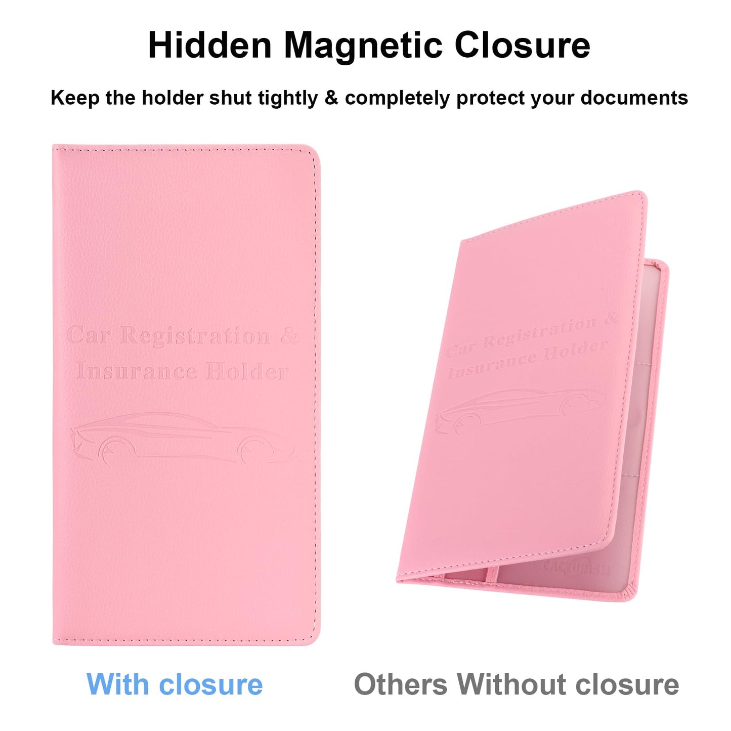 Cacturism Car Registration and Insurance Holder, Car Accessories Vehicle Glove Box Car Organizer Women Car Accessories with Magnetic Shut for Cards, Essential Document, Driver License, Pink