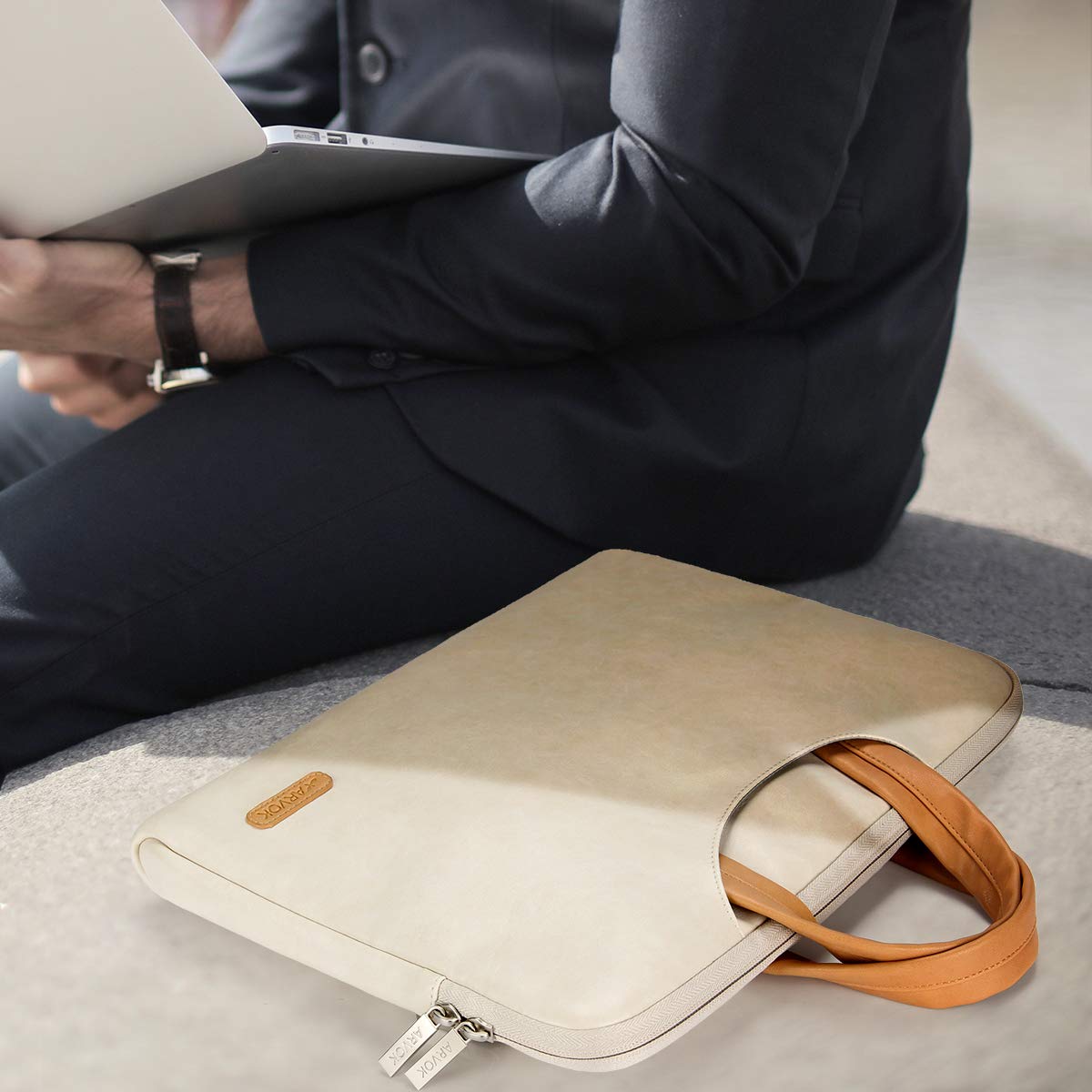 ARVOK 15 15.6 16 Inch Water-resistant Premium Leather Laptop Sleeve With Handle & Zipper Pocket/Notebook Computer Case/Ultrabook Tablet Briefcase Carrying Bag/Pouch Skin Cover For Acer/Asus